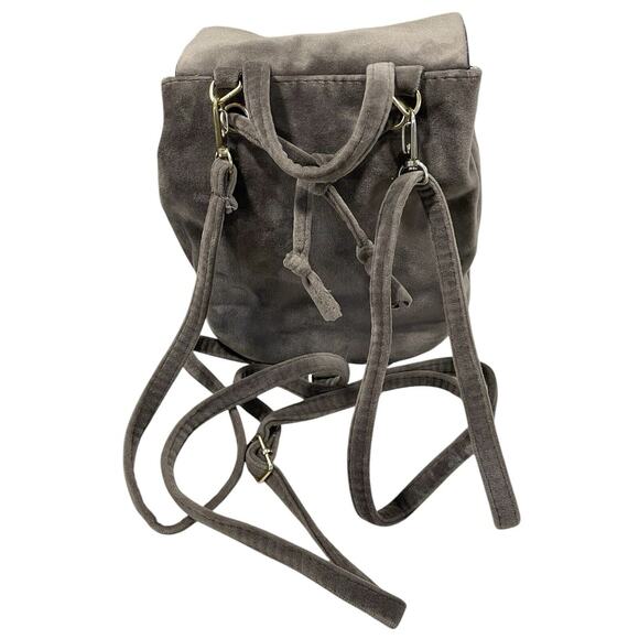 Beautiful Embroidered Mini Backpack Brown Suede With Snap Button Closure-Travel - Picture 2 of 13